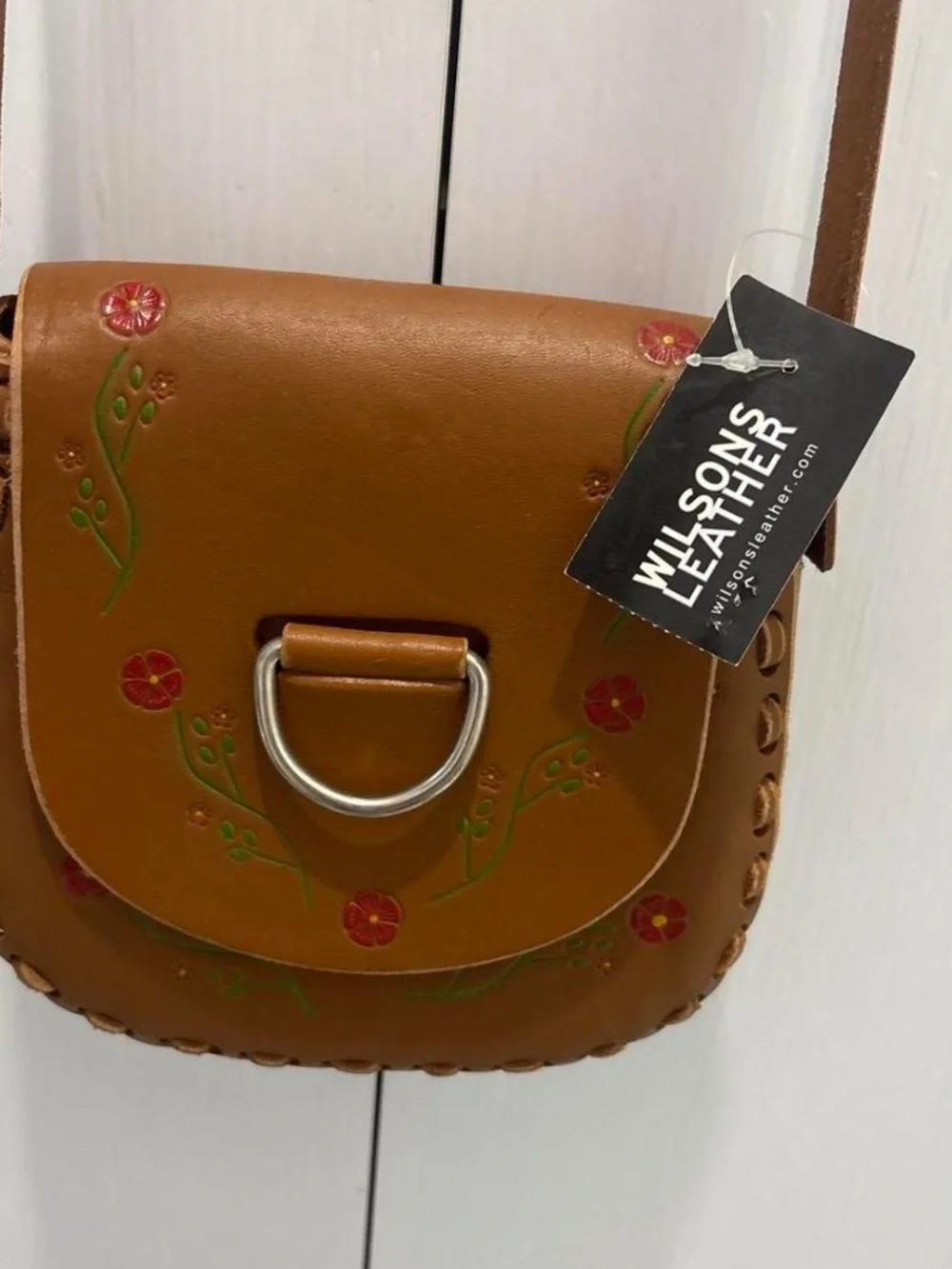 Brown Floral-Embossed Crossbody Bag